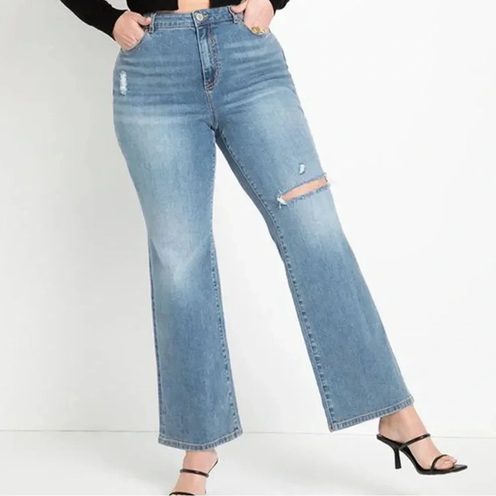Eloquii Naomi Flare Jeans Size 26 Ripped Knee